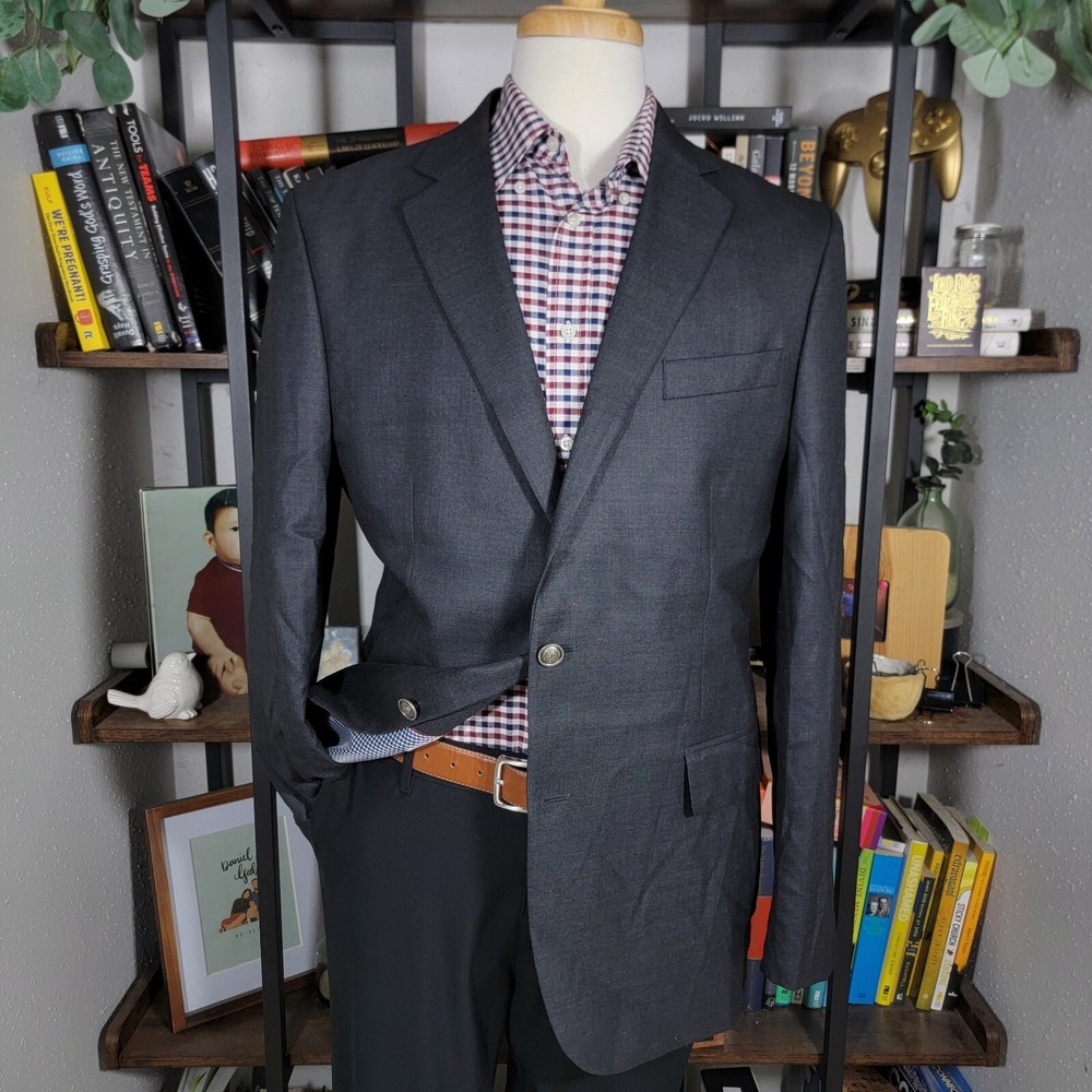 Stafford Men's Sport Coat Blazer‎ Two Silver Button Solid Gray Wool Classic 42L